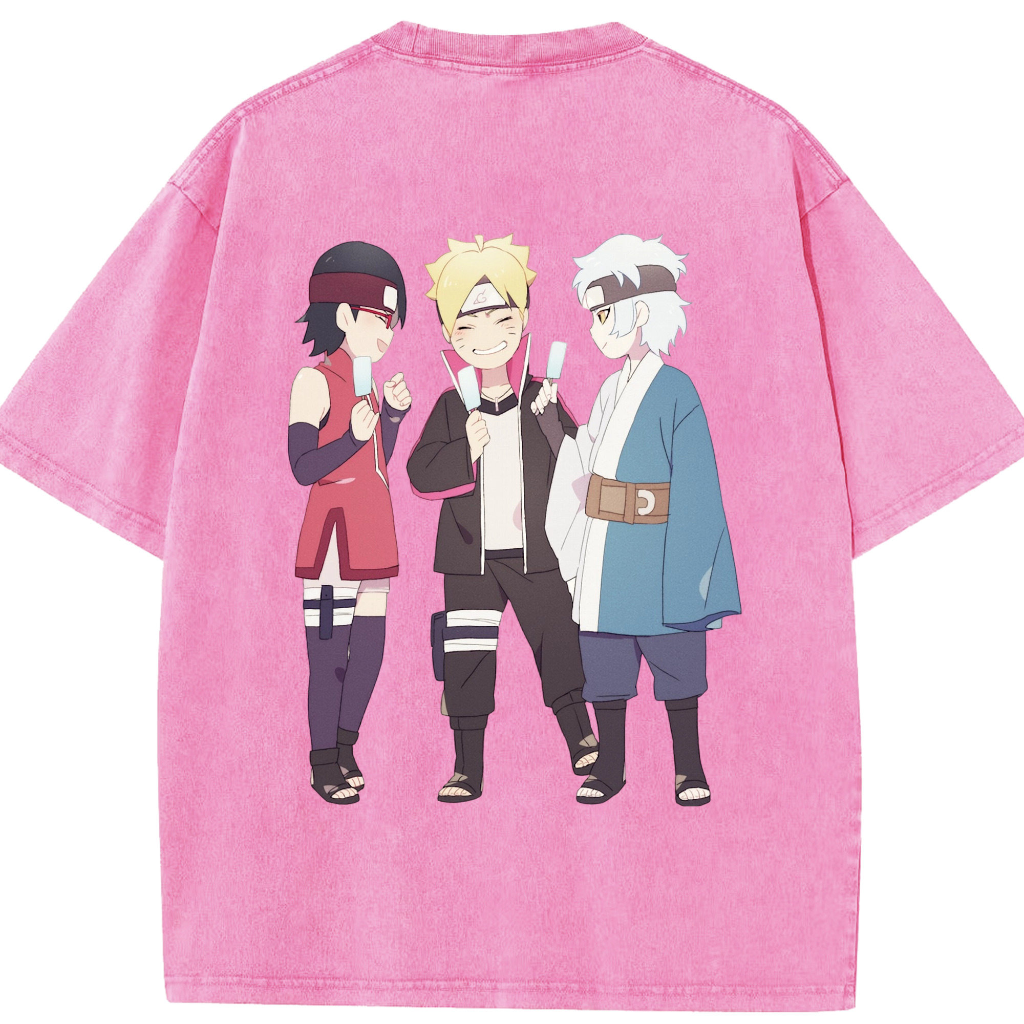 （画像用） NARUTO -ナルト- うちは サラダ Uchiha Sarada 綿100% ヴィンテージ風 半袖Tシャツ（背面プリント）
